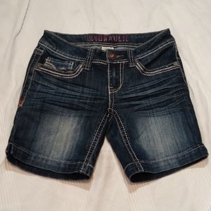 HYDRAULIC LOW RISE JEAN SHORTS WOMENS 3 / 4 STRETCH DENIM 7"